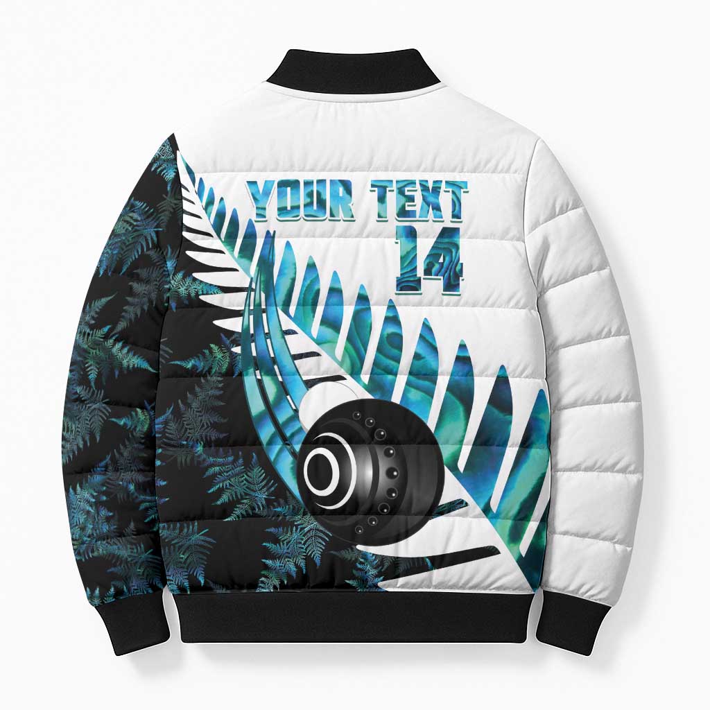 New Zealand Lawn Bowls Custom Bomber Puffer Jacket Aotearoa Silver Fern Paua Shell - Polynesian Pride