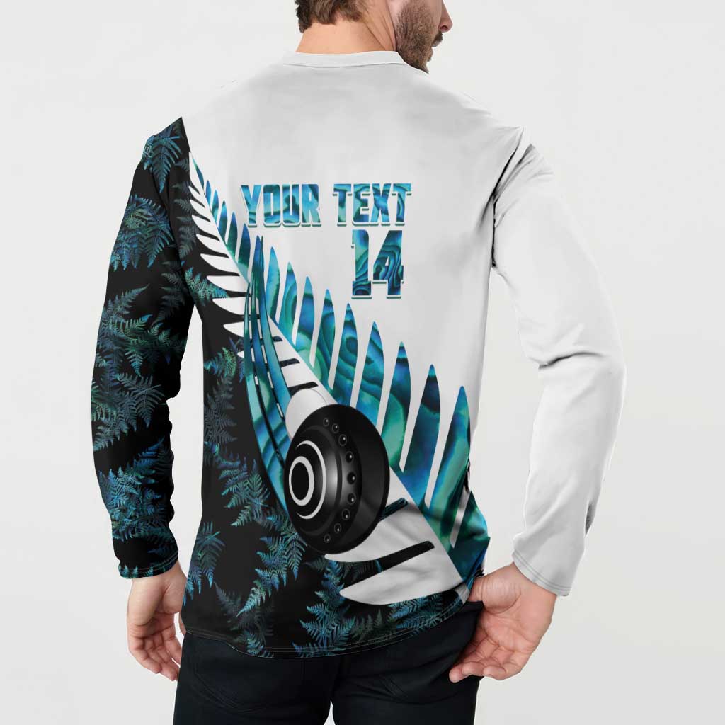 New Zealand Lawn Bowls Custom Button Sweatshirt Aotearoa Silver Fern Paua Shell - Polynesian Pride