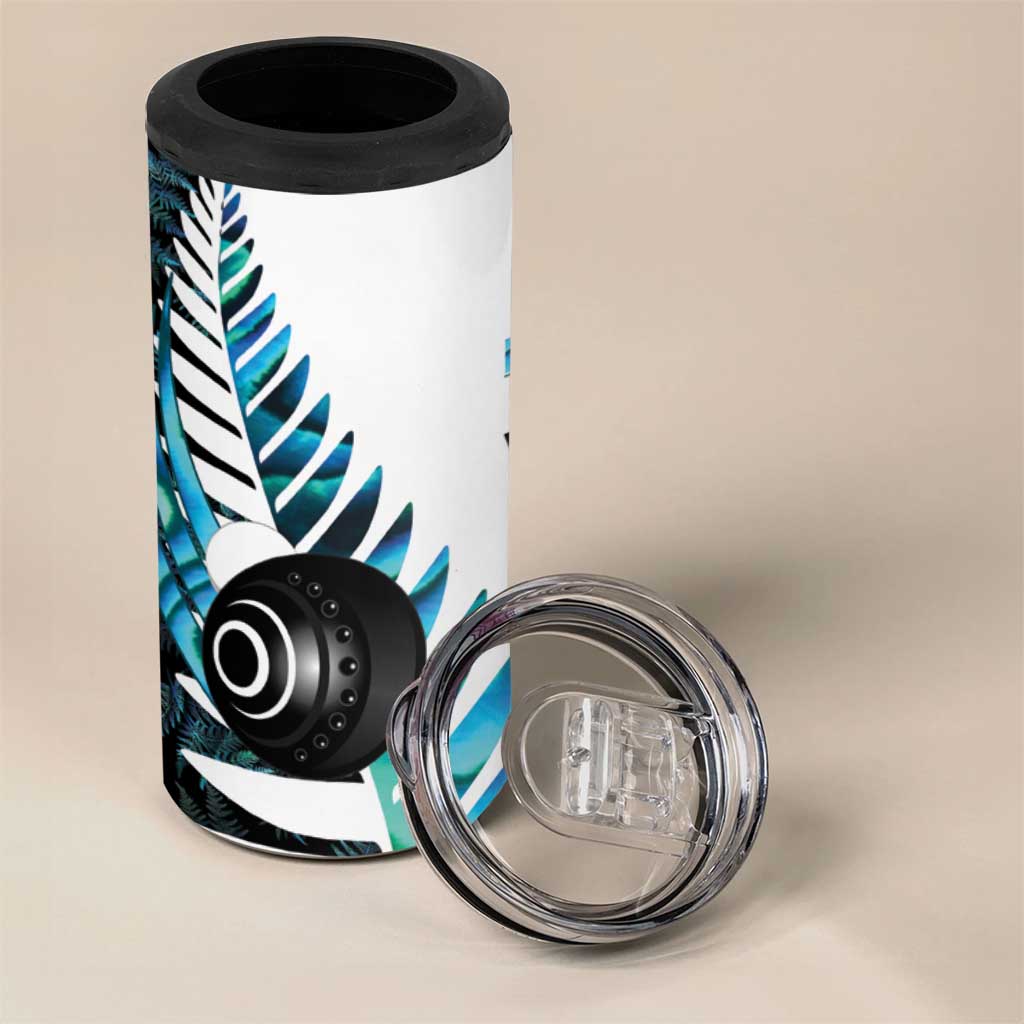 New Zealand Lawn Bowls Custom 4 in 1 Can Cooler Tumbler Aotearoa Silver Fern Paua Shell - Polynesian Pride