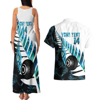 New Zealand Lawn Bowls Custom Couples Matching Tank Maxi Dress and Hawaiian Shirt Aotearoa Silver Fern Paua Shell - Polynesian Pride