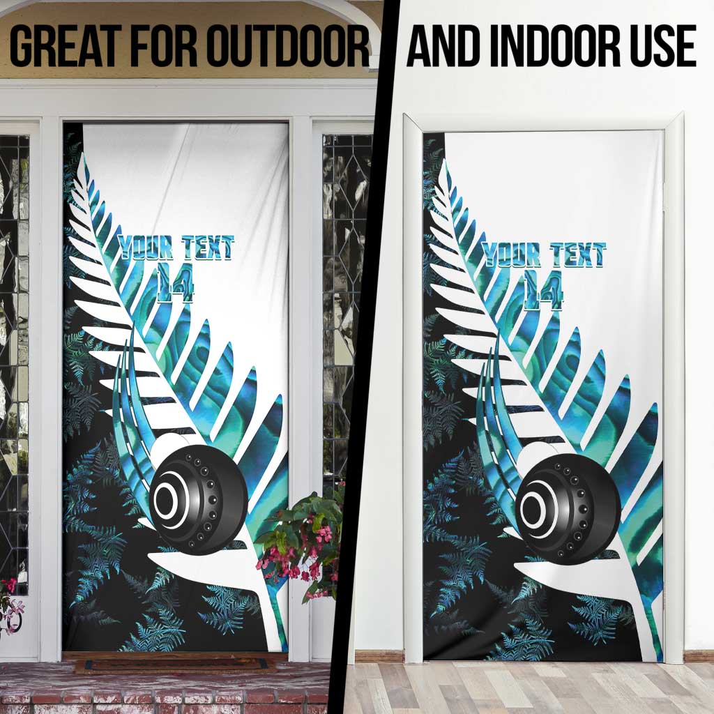New Zealand Lawn Bowls Custom Door Cover Aotearoa Silver Fern Paua Shell - Polynesian Pride
