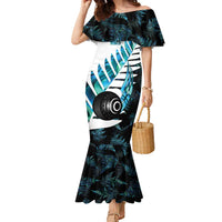 New Zealand Lawn Bowls Custom Family Matching Mermaid Dress and Hawaiian Shirt Aotearoa Silver Fern Paua Shell - Polynesian Pride