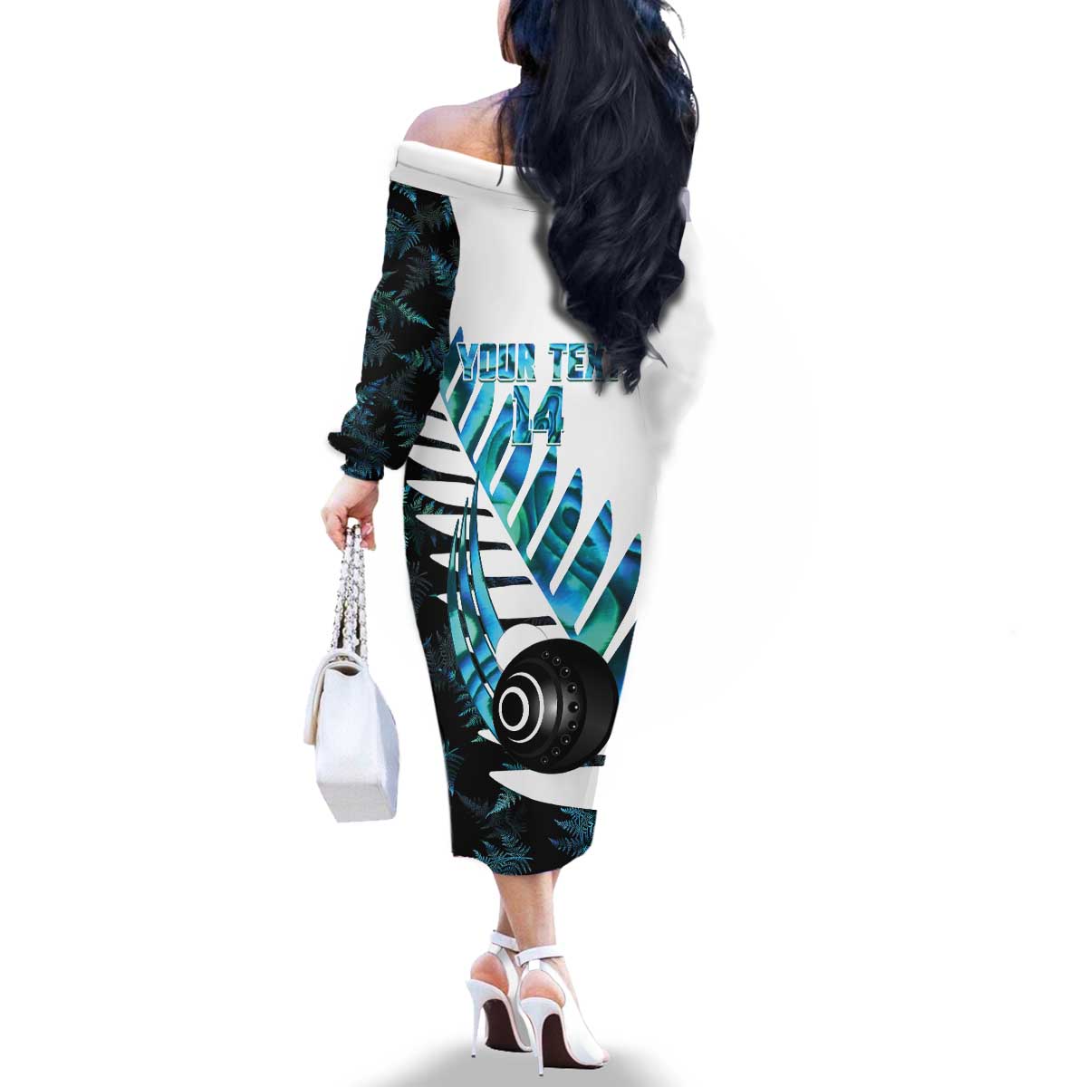 New Zealand Lawn Bowls Custom Family Matching Off The Shoulder Long Sleeve Dress and Hawaiian Shirt Aotearoa Silver Fern Paua Shell - Polynesian Pride