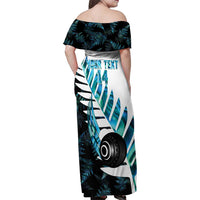 New Zealand Lawn Bowls Custom Family Matching Off Shoulder Maxi Dress and Hawaiian Shirt Aotearoa Silver Fern Paua Shell - Polynesian Pride