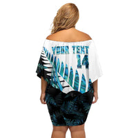 New Zealand Lawn Bowls Custom Family Matching Off Shoulder Short Dress and Hawaiian Shirt Aotearoa Silver Fern Paua Shell - Polynesian Pride