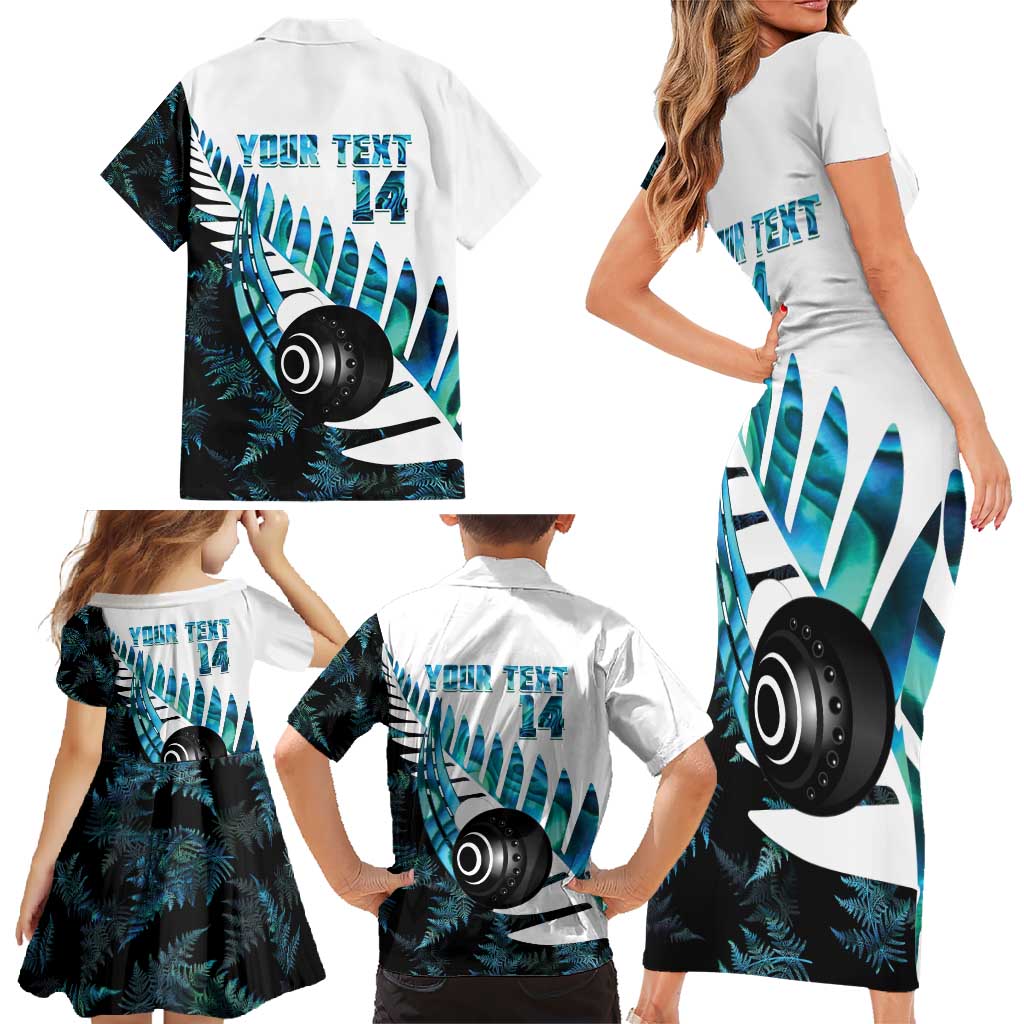 New Zealand Lawn Bowls Custom Family Matching Short Sleeve Bodycon Dress and Hawaiian Shirt Aotearoa Silver Fern Paua Shell - Polynesian Pride