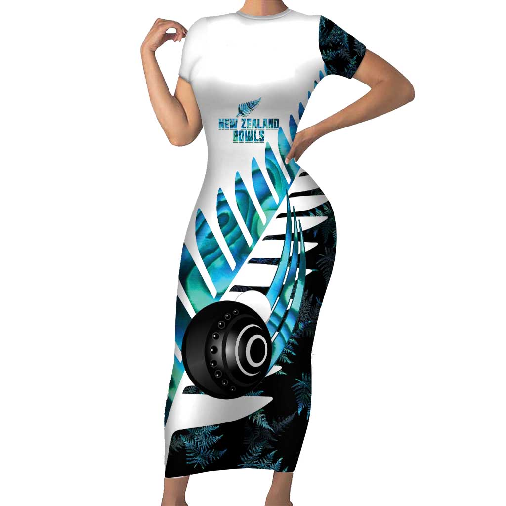 New Zealand Lawn Bowls Custom Family Matching Short Sleeve Bodycon Dress and Hawaiian Shirt Aotearoa Silver Fern Paua Shell - Polynesian Pride