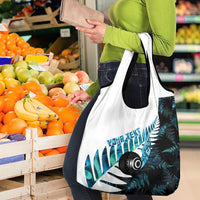 New Zealand Lawn Bowls Custom Grocery Bag Aotearoa Silver Fern Paua Shell - Polynesian Pride