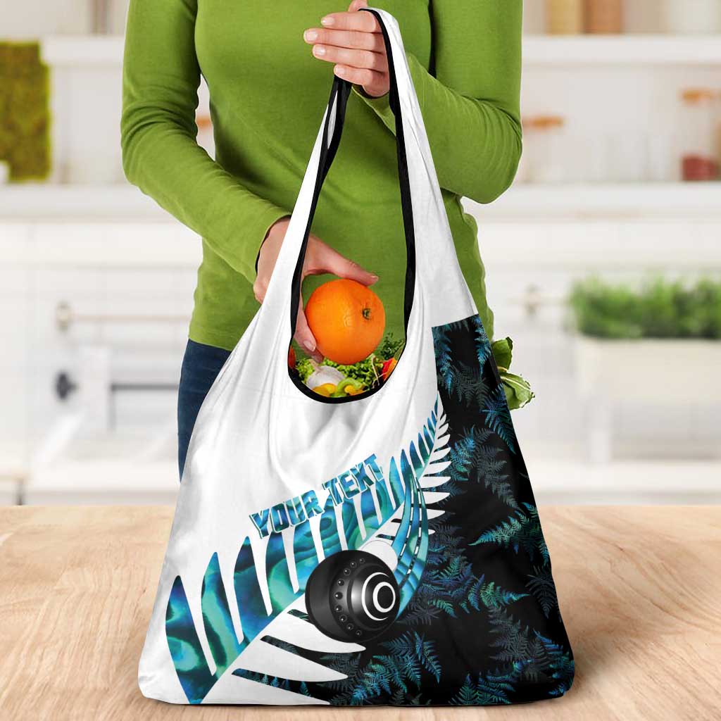 New Zealand Lawn Bowls Custom Grocery Bag Aotearoa Silver Fern Paua Shell - Polynesian Pride