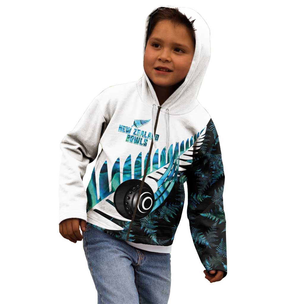 New Zealand Lawn Bowls Custom Kid Hoodie Aotearoa Silver Fern Paua Shell - Polynesian Pride