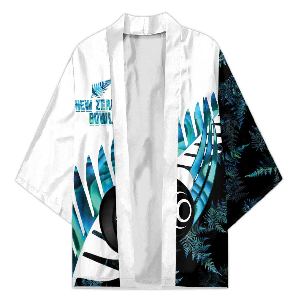 New Zealand Lawn Bowls Custom Kimono Aotearoa Silver Fern Paua Shell LT14 Unisex Black - Polynesian Pride