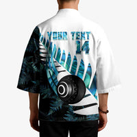 New Zealand Lawn Bowls Custom Kimono Aotearoa Silver Fern Paua Shell - Polynesian Pride