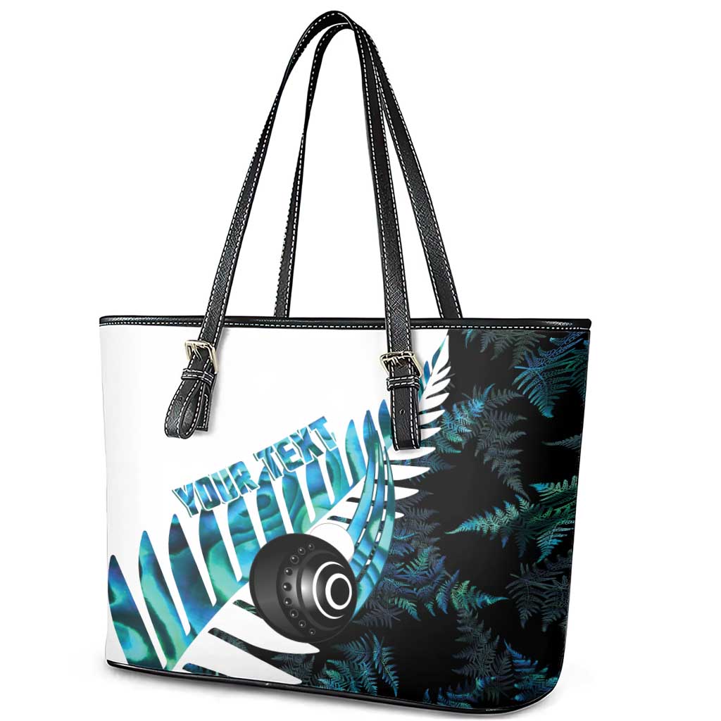 New Zealand Lawn Bowls Custom Leather Tote Bag Aotearoa Silver Fern Paua Shell - Polynesian Pride