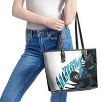New Zealand Lawn Bowls Custom Leather Tote Bag Aotearoa Silver Fern Paua Shell - Polynesian Pride