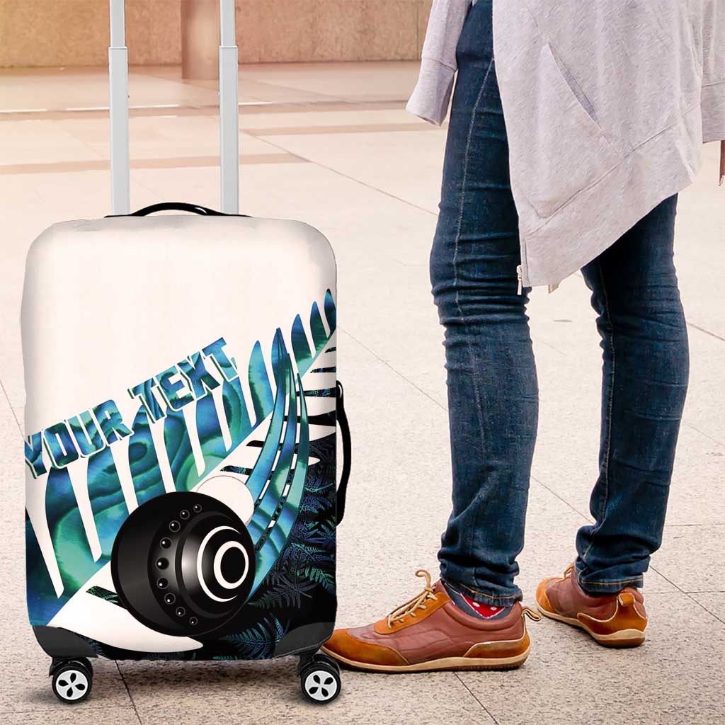New Zealand Lawn Bowls Custom Luggage Cover Aotearoa Silver Fern Paua Shell LT14 Black - Polynesian Pride