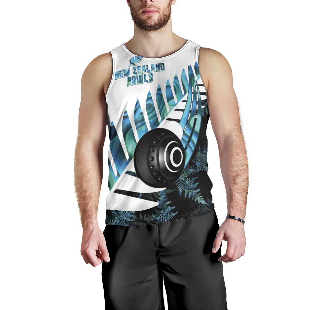 New Zealand Lawn Bowls Custom Men Tank Top Aotearoa Silver Fern Paua Shell - Polynesian Pride