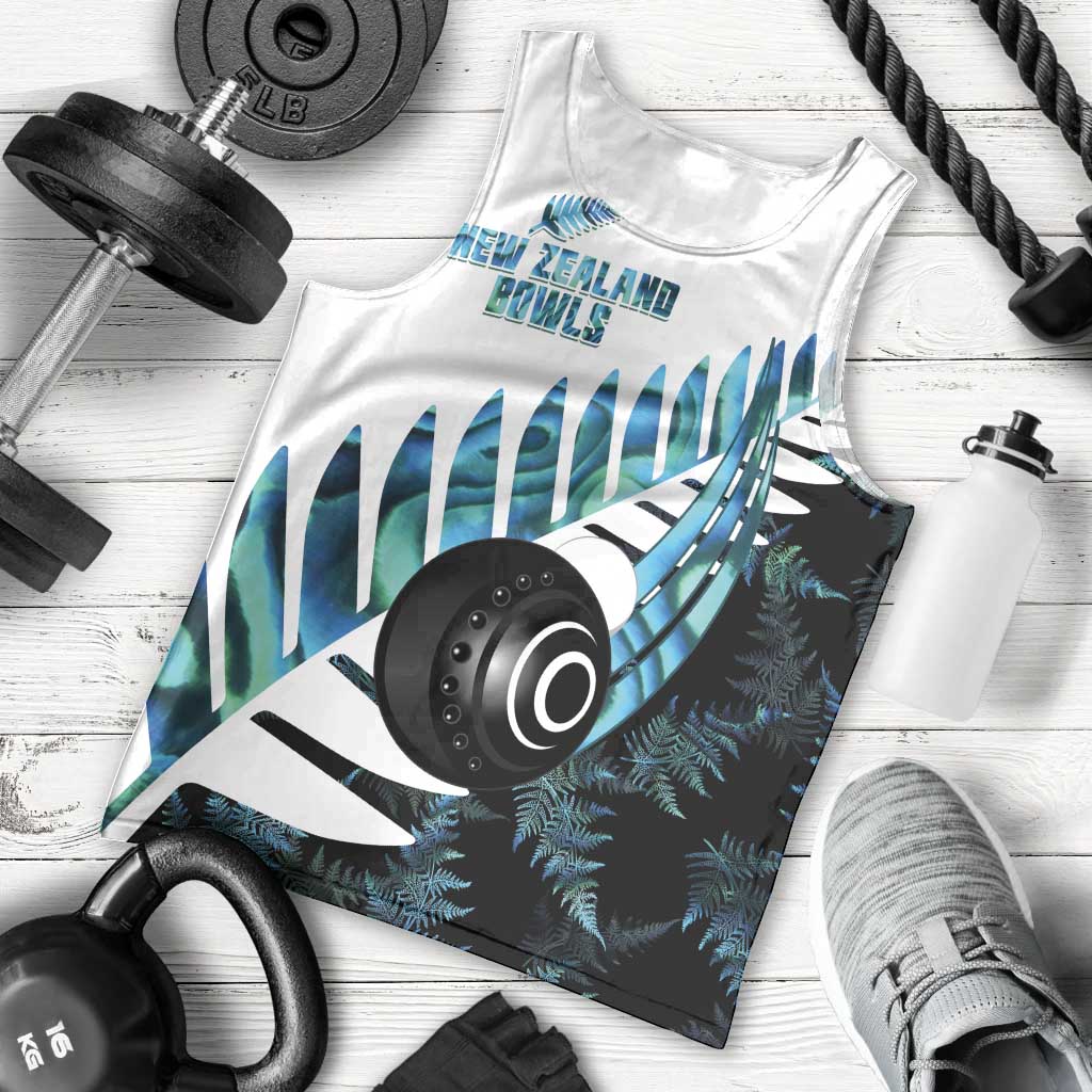 New Zealand Lawn Bowls Custom Men Tank Top Aotearoa Silver Fern Paua Shell - Polynesian Pride