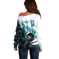 New Zealand Lawn Bowls Custom Off Shoulder Sweater Aotearoa Silver Fern Paua Shell - Polynesian Pride