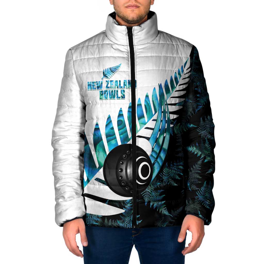 New Zealand Lawn Bowls Custom Padded Jacket Aotearoa Silver Fern Paua Shell LT14 Men Black - Polynesian Pride
