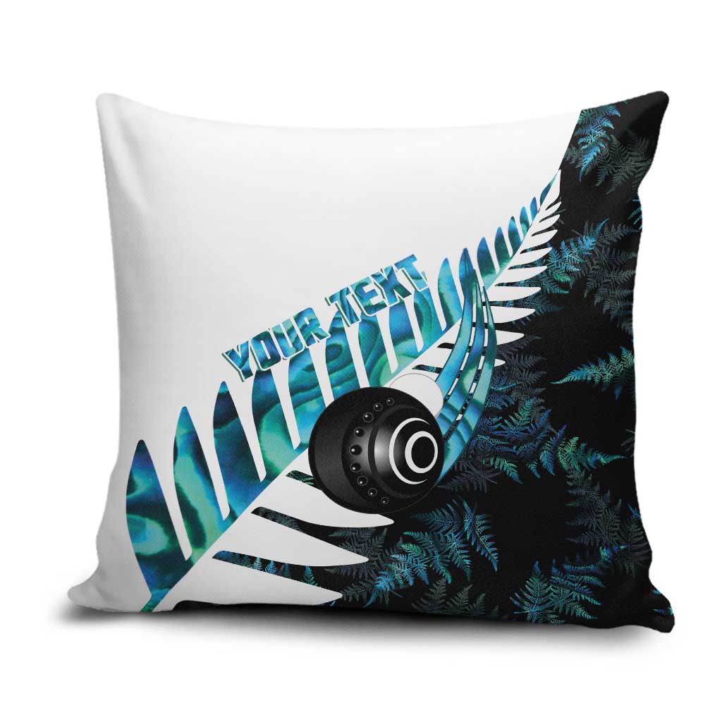 New Zealand Lawn Bowls Custom Pillow Cover Aotearoa Silver Fern Paua Shell LT14 Black - Polynesian Pride
