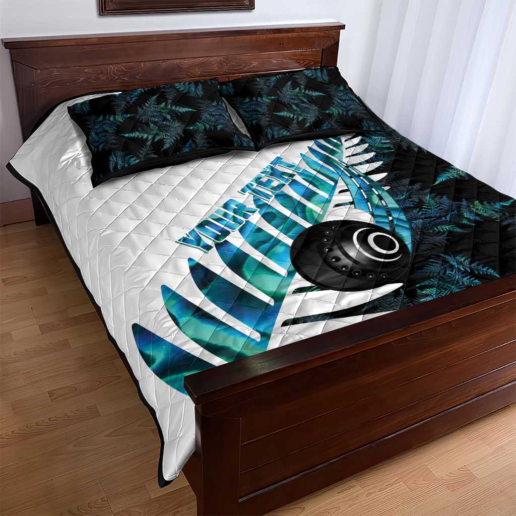 New Zealand Lawn Bowls Custom Quilt Bed Set Aotearoa Silver Fern Paua Shell - Polynesian Pride