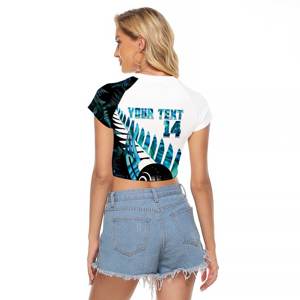 New Zealand Lawn Bowls Custom Raglan Cropped T Shirt Aotearoa Silver Fern Paua Shell - Polynesian Pride