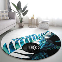 New Zealand Lawn Bowls Custom Round Carpet Aotearoa Silver Fern Paua Shell - Polynesian Pride