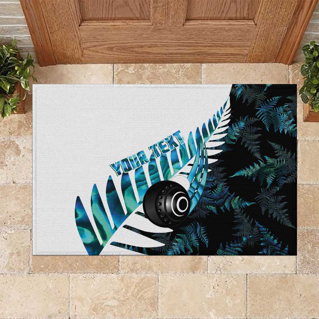 New Zealand Lawn Bowls Custom Rubber Doormat Aotearoa Silver Fern Paua Shell LT14 Black - Polynesian Pride