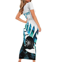 New Zealand Lawn Bowls Custom Short Sleeve Bodycon Dress Aotearoa Silver Fern Paua Shell - Polynesian Pride