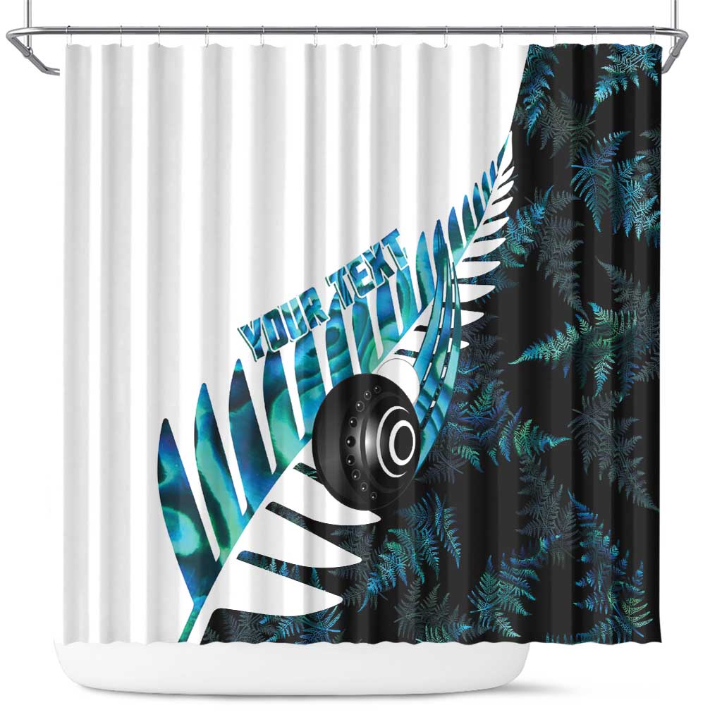 New Zealand Lawn Bowls Custom Shower Curtain Aotearoa Silver Fern Paua Shell LT14 Black - Polynesian Pride