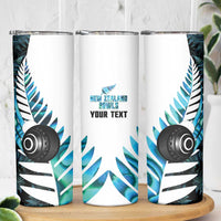 New Zealand Lawn Bowls Custom Skinny Tumbler Aotearoa Silver Fern Paua Shell - Polynesian Pride