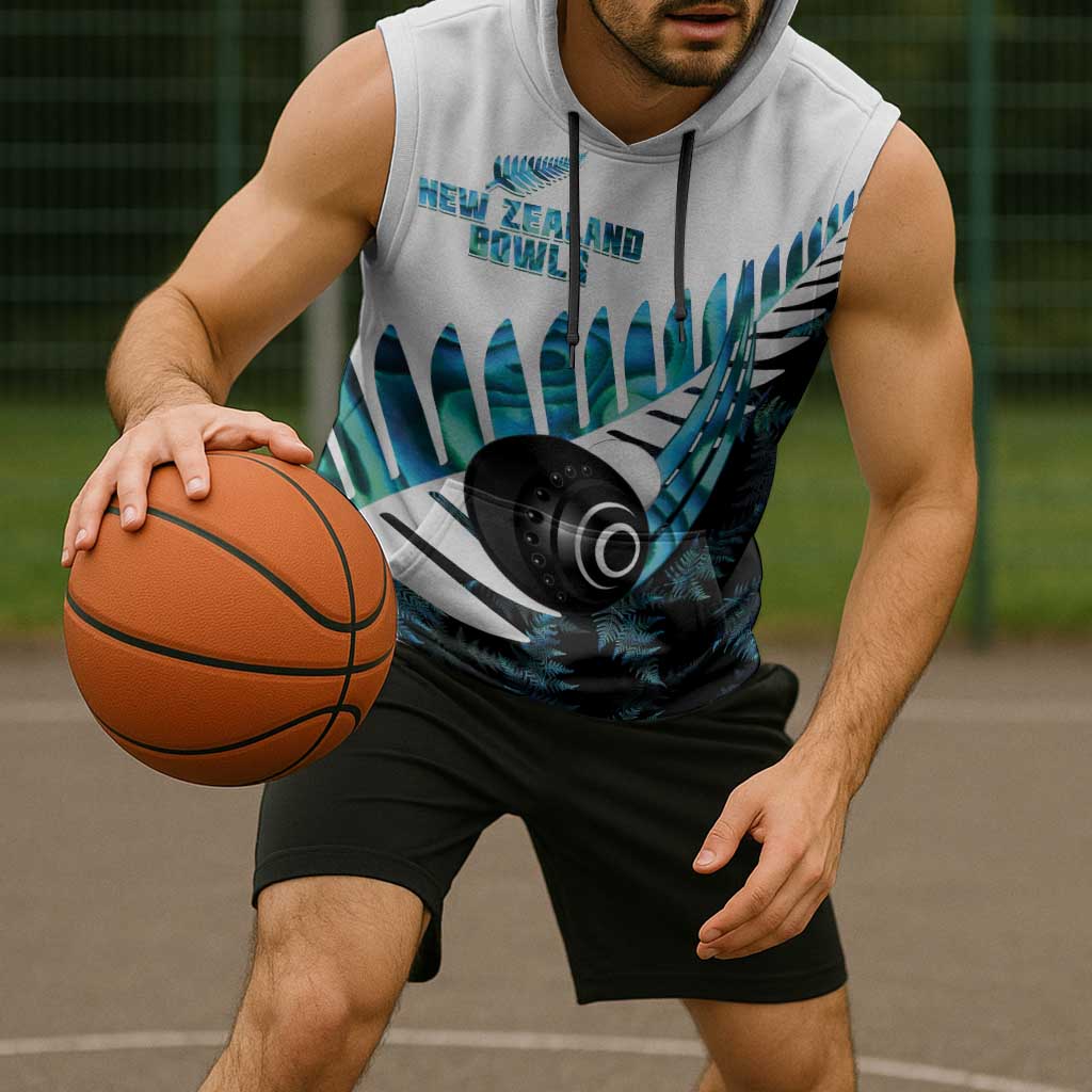 New Zealand Lawn Bowls Custom Sleeveless Hoodie Aotearoa Silver Fern Paua Shell - Polynesian Pride