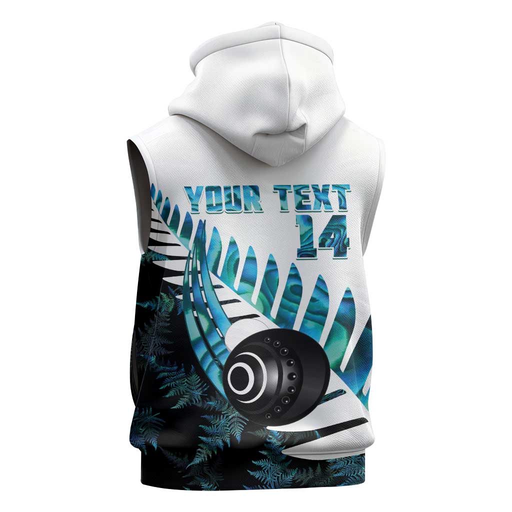 New Zealand Lawn Bowls Custom Sleeveless Zip Hoodie Aotearoa Silver Fern Paua Shell - Polynesian Pride