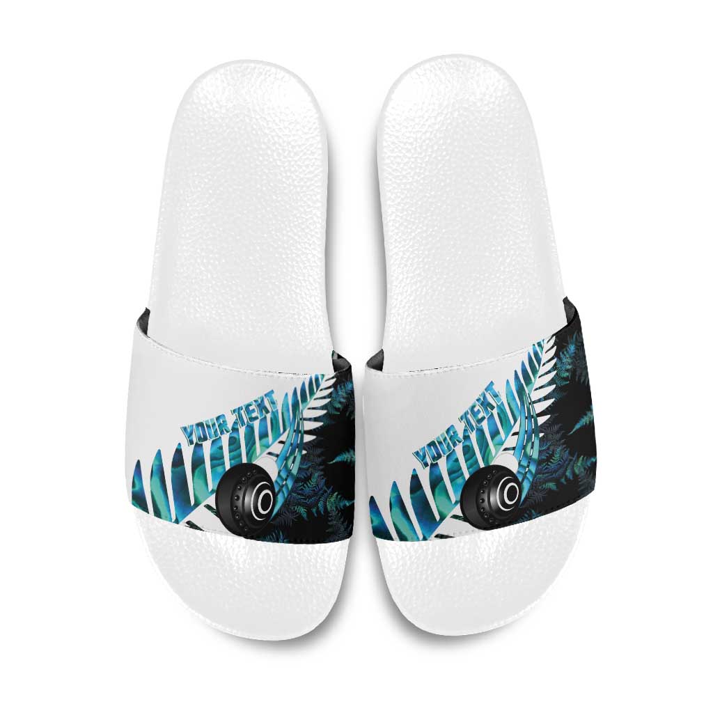 New Zealand Lawn Bowls Custom Slide Sandals Aotearoa Silver Fern Paua Shell - Polynesian Pride