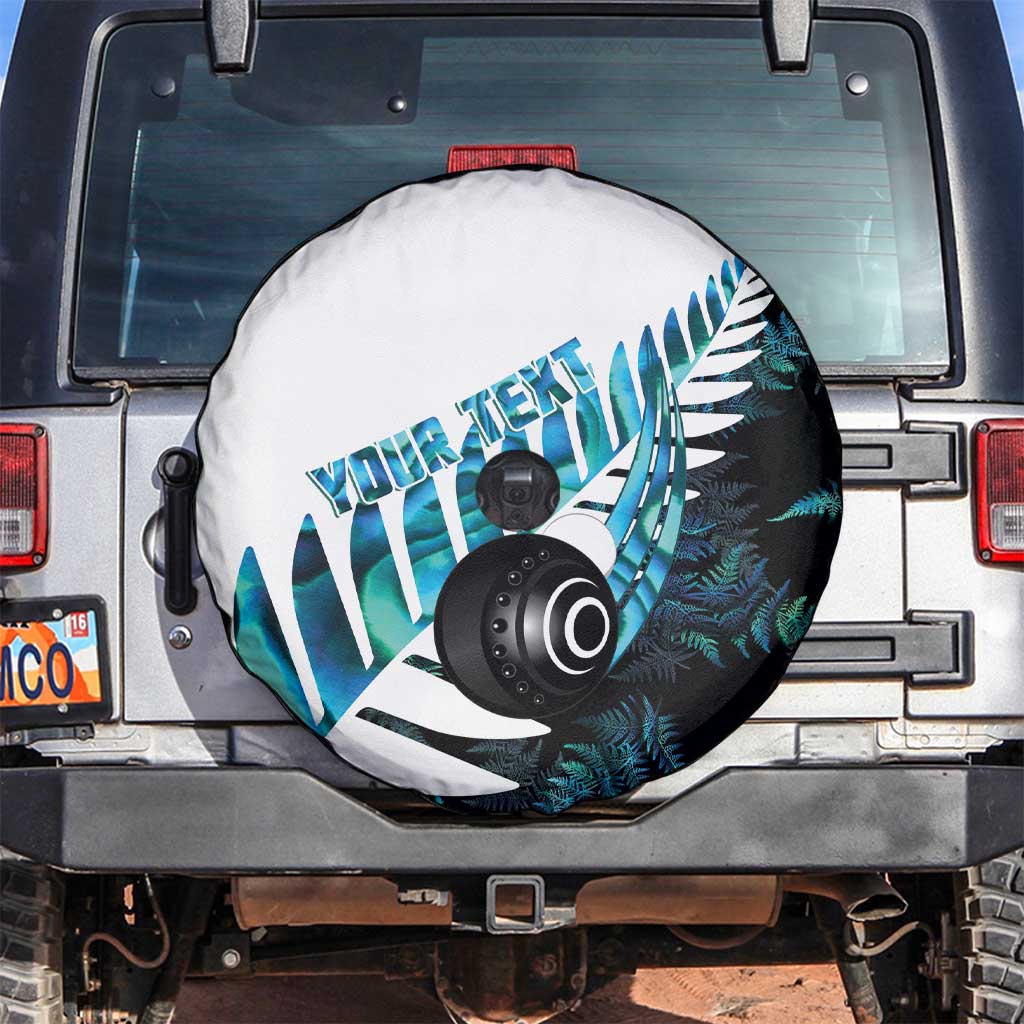 New Zealand Lawn Bowls Custom Spare Tire Cover Aotearoa Silver Fern Paua Shell LT14 Black - Polynesian Pride