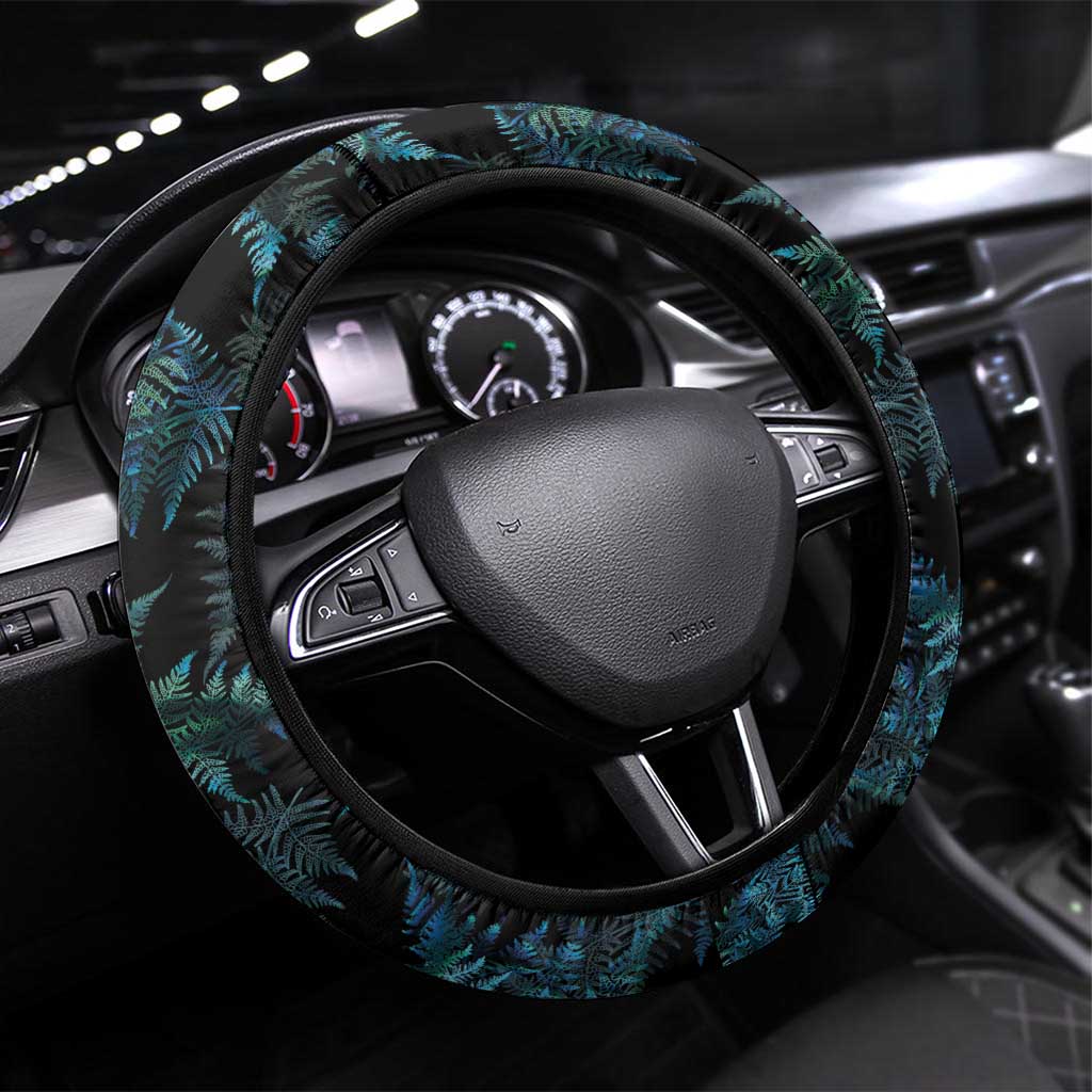 New Zealand Lawn Bowls Steering Wheel Cover Aotearoa Silver Fern Paua Shell LT14 Universal Fit Black - Polynesian Pride