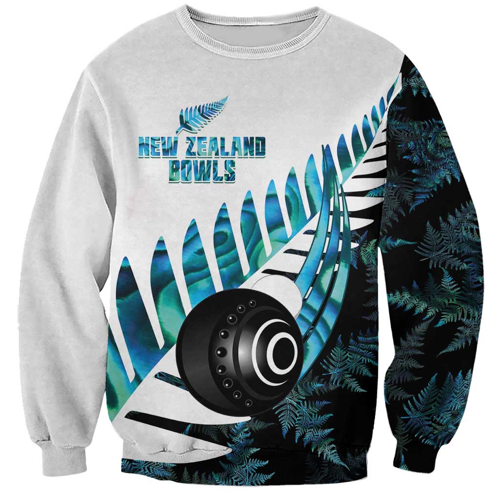 New Zealand Lawn Bowls Custom Sweatshirt Aotearoa Silver Fern Paua Shell - Polynesian Pride