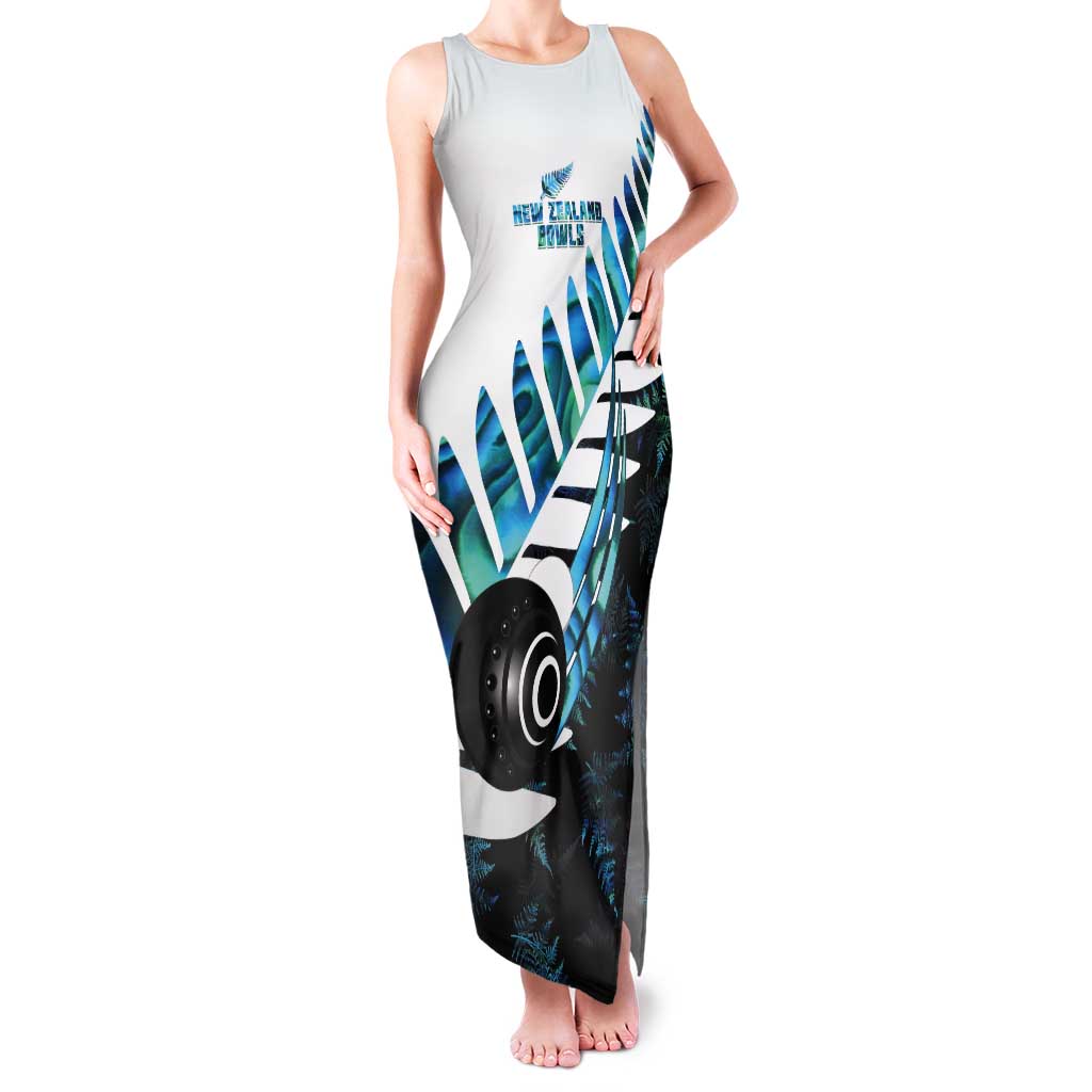 New Zealand Lawn Bowls Custom Tank Maxi Dress Aotearoa Silver Fern Paua Shell - Polynesian Pride