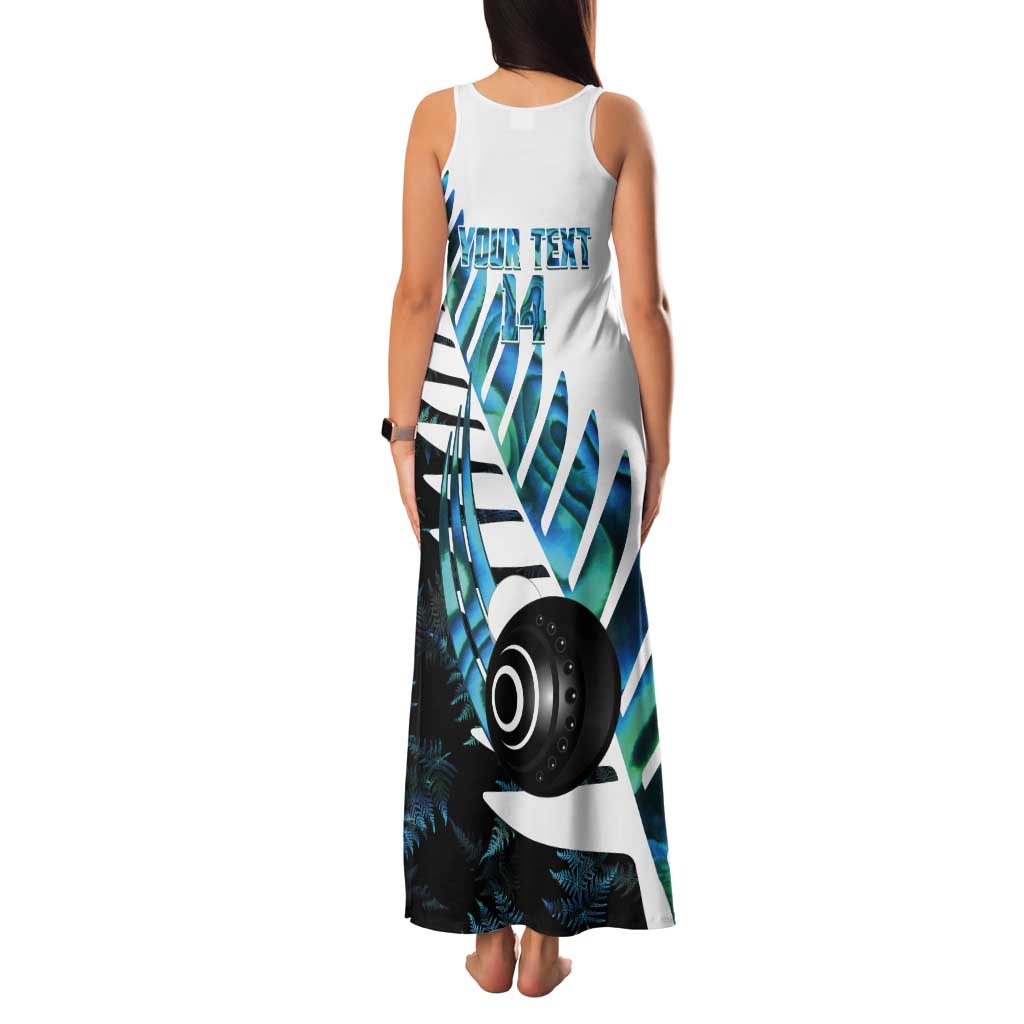 New Zealand Lawn Bowls Custom Tank Maxi Dress Aotearoa Silver Fern Paua Shell - Polynesian Pride