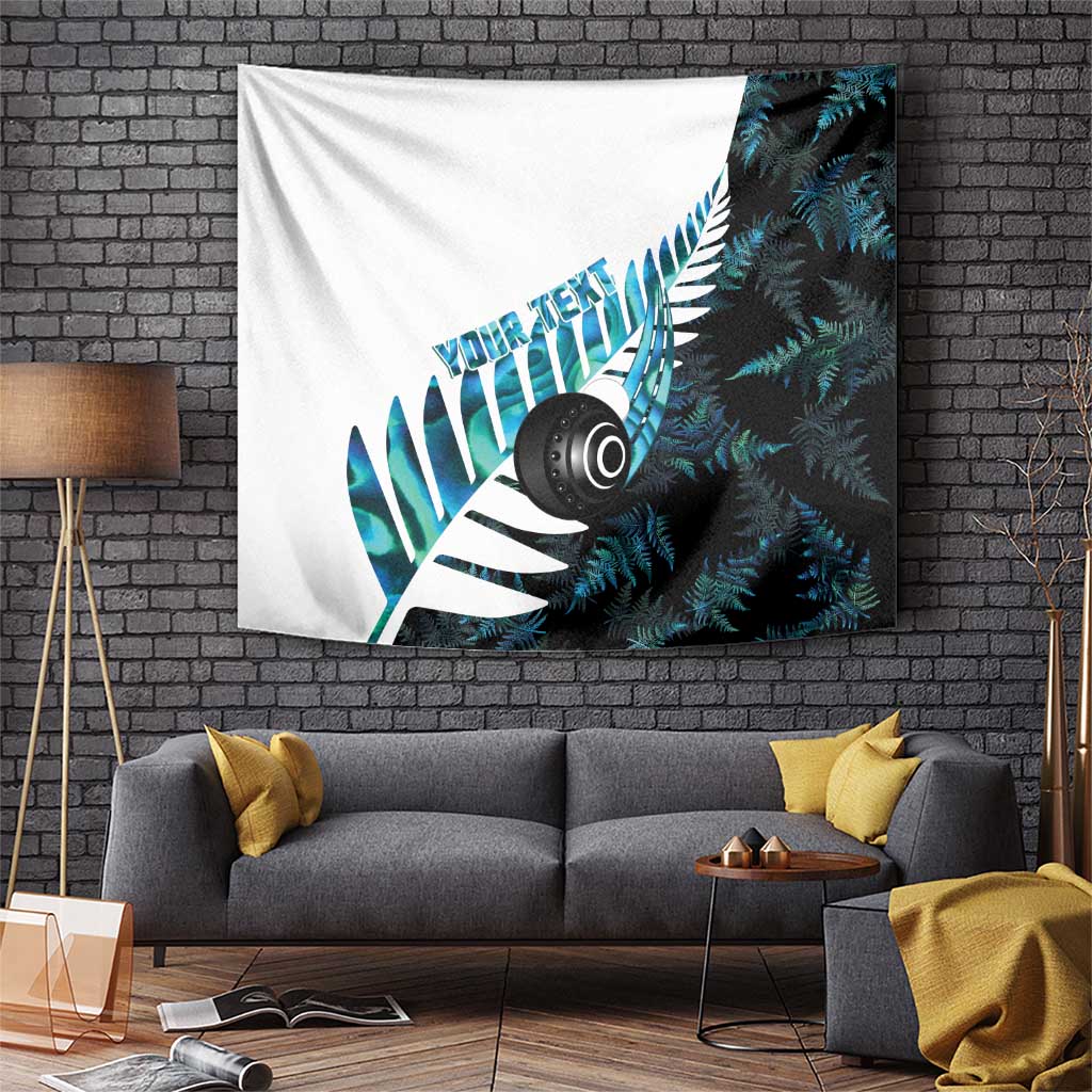 New Zealand Lawn Bowls Custom Tapestry Aotearoa Silver Fern Paua Shell LT14 Black - Polynesian Pride