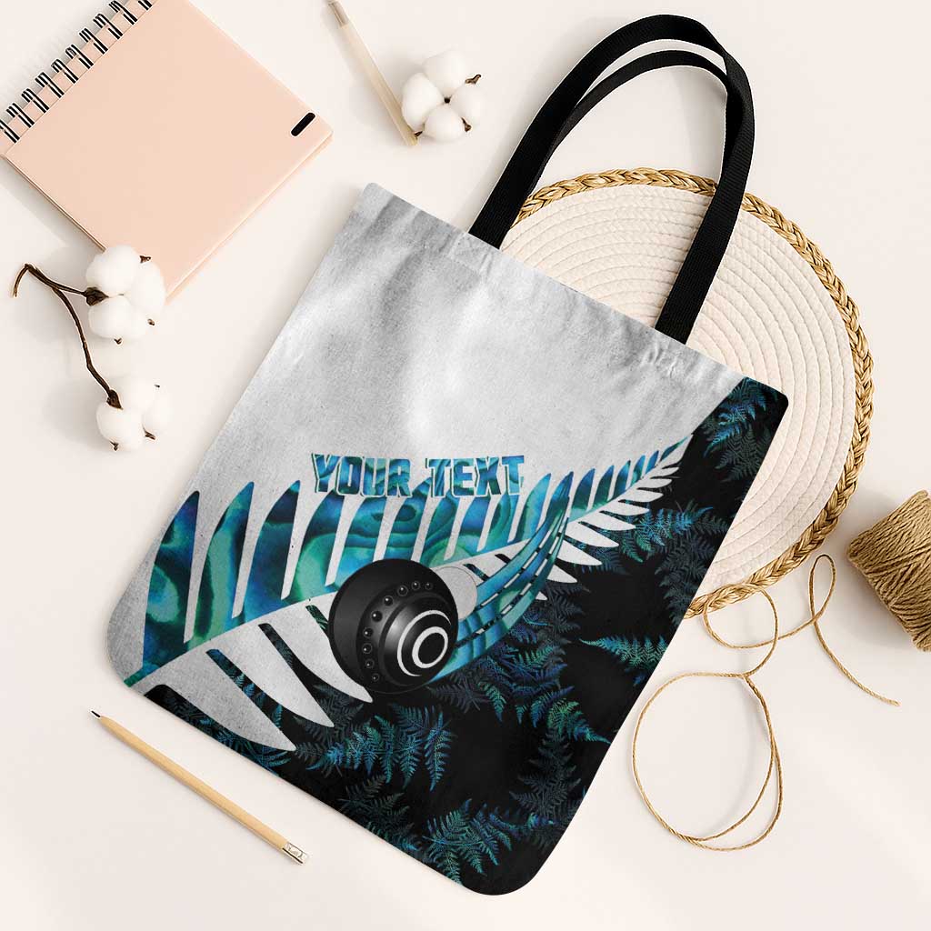 New Zealand Lawn Bowls Custom Tote Bag Aotearoa Silver Fern Paua Shell - Polynesian Pride