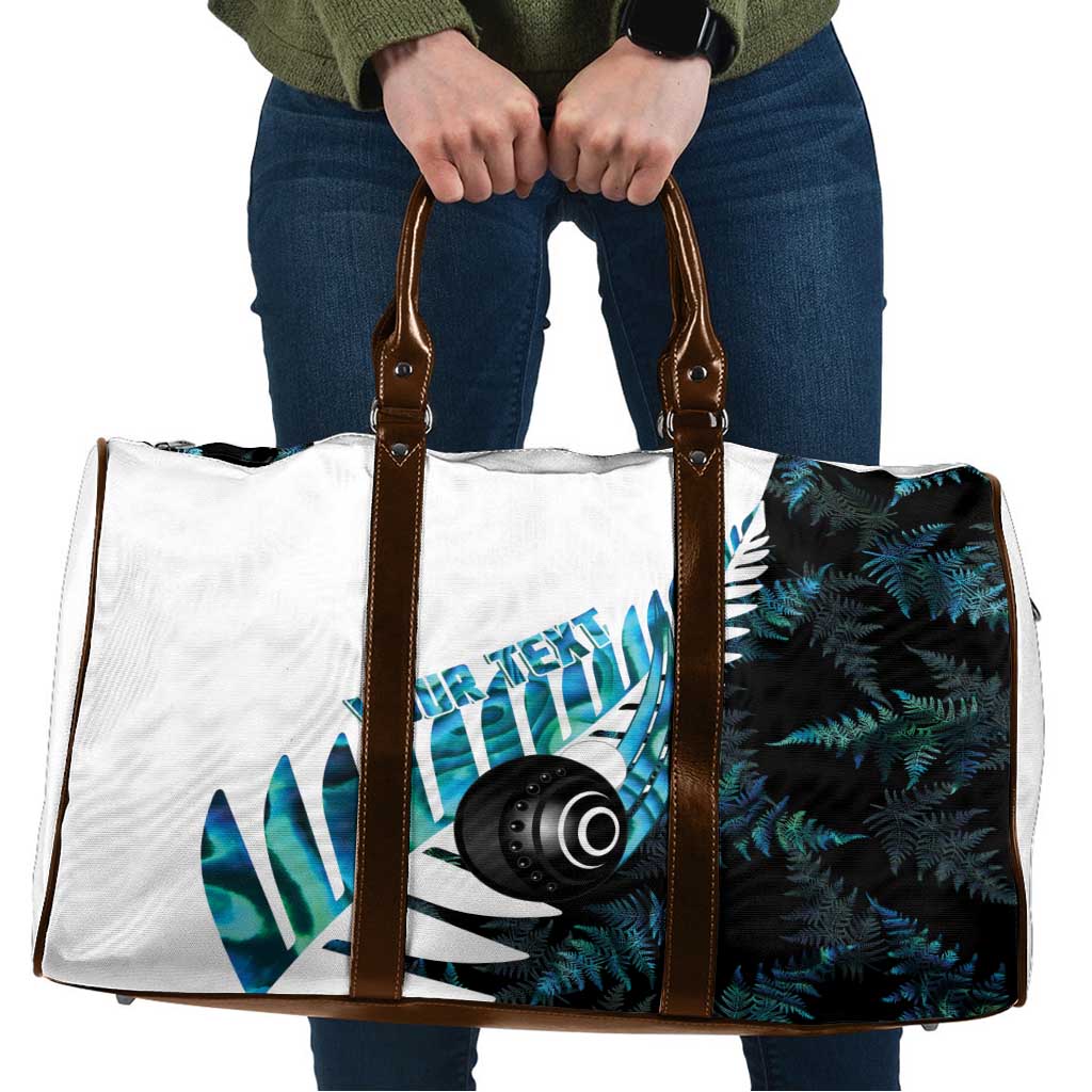 New Zealand Lawn Bowls Custom Travel Bag Aotearoa Silver Fern Paua Shell LT14 Black - Polynesian Pride