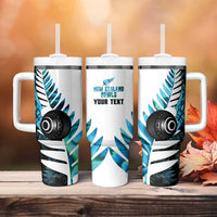 New Zealand Lawn Bowls Custom Tumbler With Handle Aotearoa Silver Fern Paua Shell - Polynesian Pride