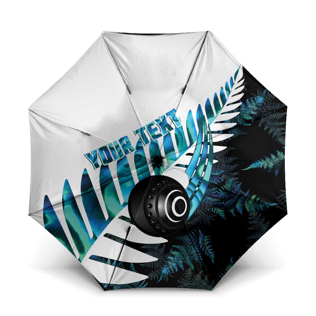 New Zealand Lawn Bowls Custom Umbrella Aotearoa Silver Fern Paua Shell LT14 One Size Folded 11.42 inch Opened Diameter 37.4 inch Black - Polynesian Pride