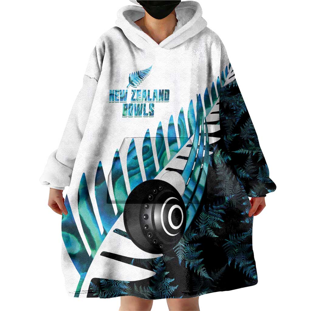 New Zealand Lawn Bowls Custom Wearable Blanket Hoodie Aotearoa Silver Fern Paua Shell - Polynesian Pride