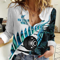 New Zealand Lawn Bowls Custom Women Casual Shirt Aotearoa Silver Fern Paua Shell - Polynesian Pride