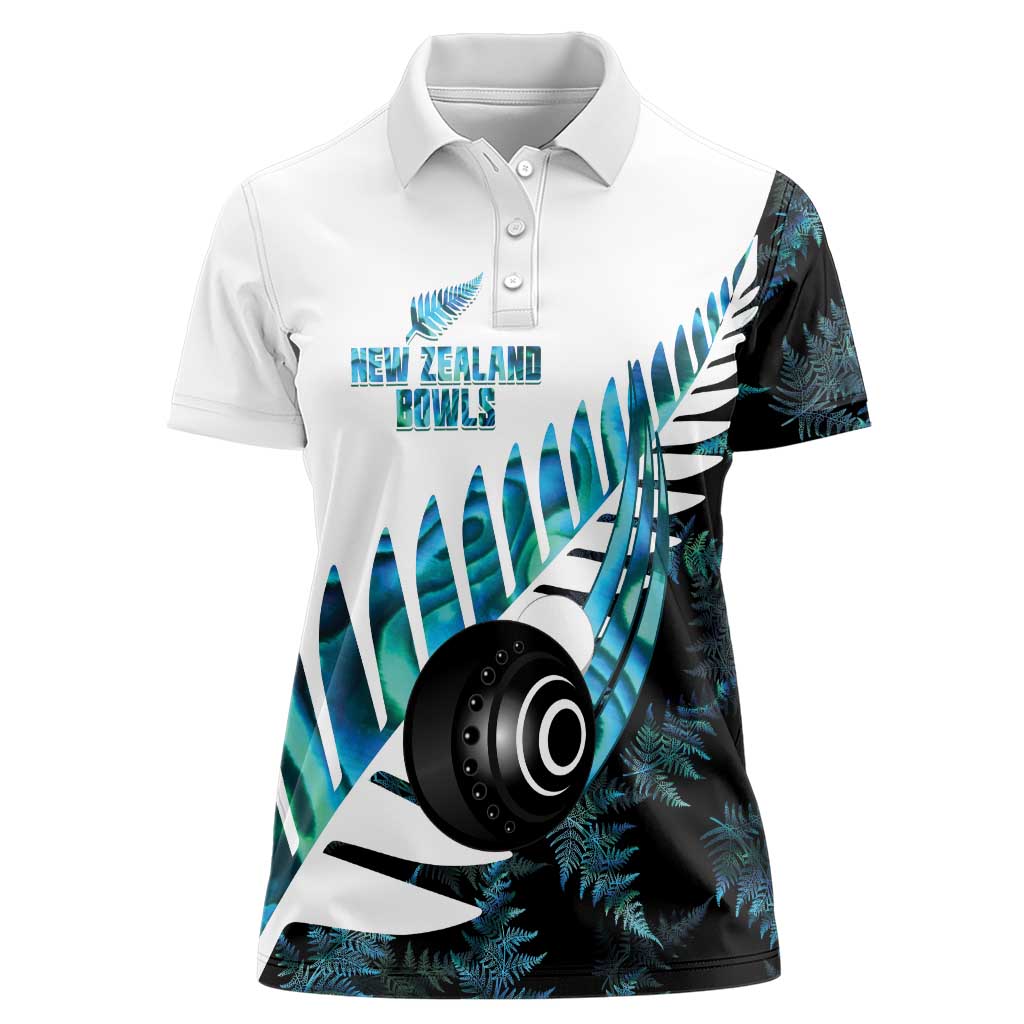 New Zealand Lawn Bowls Custom Women Polo Shirt Aotearoa Silver Fern Paua Shell - Polynesian Pride