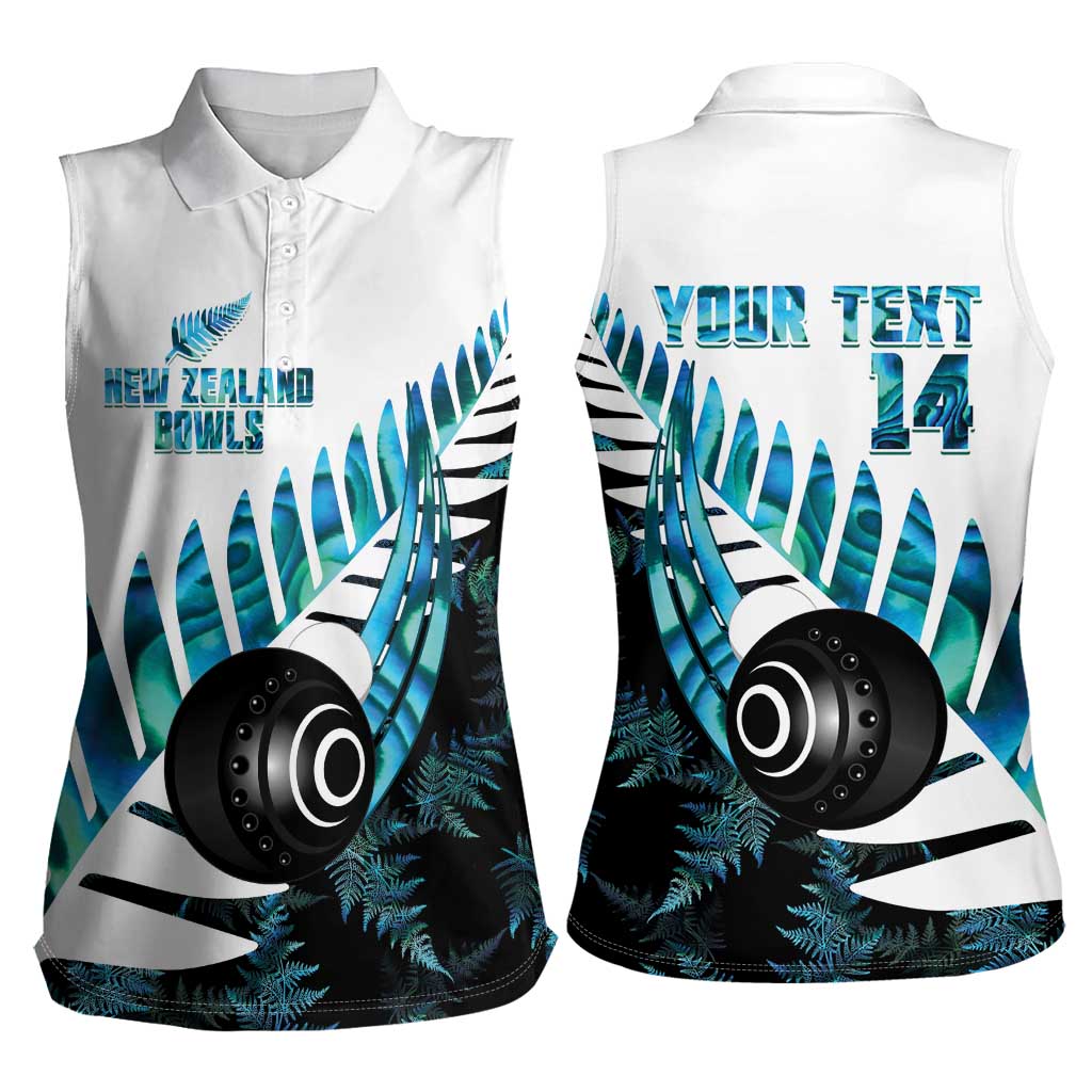 New Zealand Lawn Bowls Custom Women Sleeveless Polo Shirt Aotearoa Silver Fern Paua Shell - Polynesian Pride