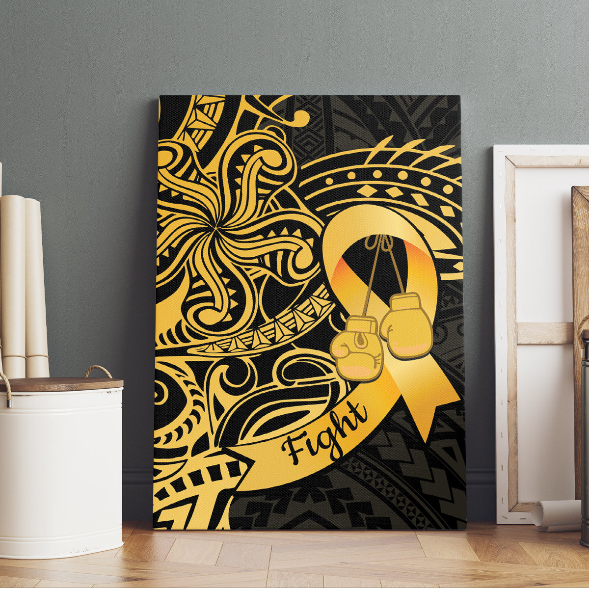 Polynesia Bone Cancer Awareness Canvas Wall Art Fight Warriors