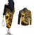 Polynesia Bone Cancer Awareness Couples Matching Off The Shoulder Long Sleeve Dress and Long Sleeve Button Shirt Fight Warriors